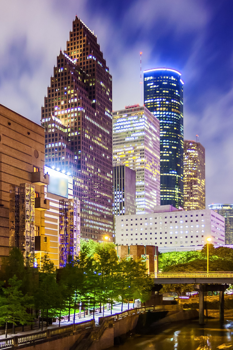Houston, Texas downtown cityscape at night